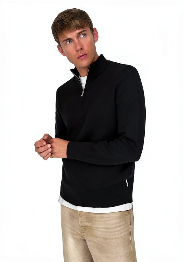 Pull tricot homme ONLY SONS noir argent confortable-4
