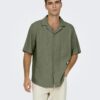 Chemise manches courtes ONLY SONS homme vert olive coton-2