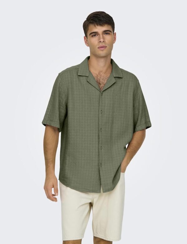 Chemise manches courtes ONLY SONS homme vert olive coton-2