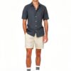 Chemise homme coton lin coupe ajustée manches courtes-4