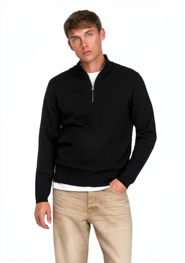 Pull tricot homme ONLY SONS noir argent confortable-1