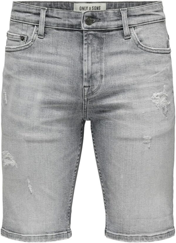 Short Jean Homme ONLY SONS Denim Gris Réparation Confort-0