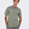 Only Sons Chemise Homme Coupe Ajustée Manches Courtes Gris-5