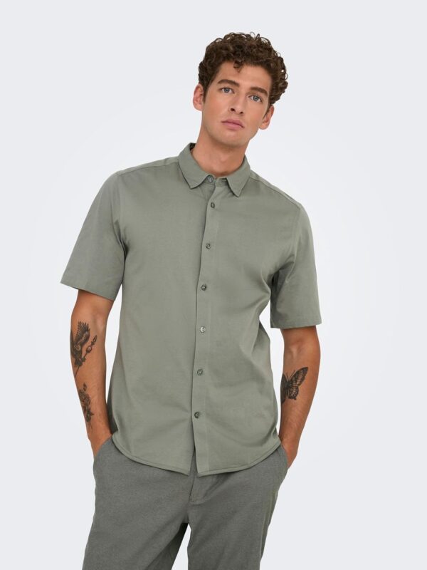 Only Sons Chemise Homme Coupe Ajustée Manches Courtes Gris-5
