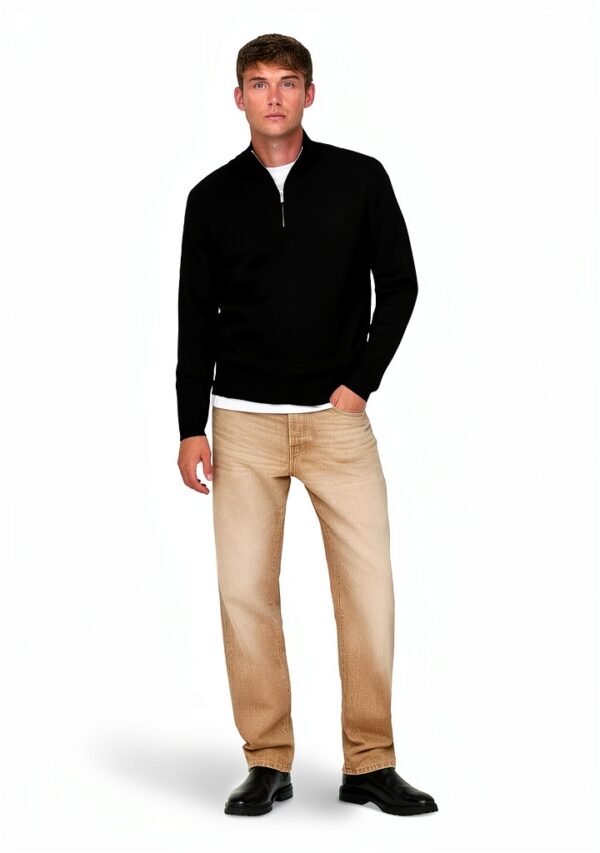 Pull tricot homme ONLY SONS noir argent confortable-3