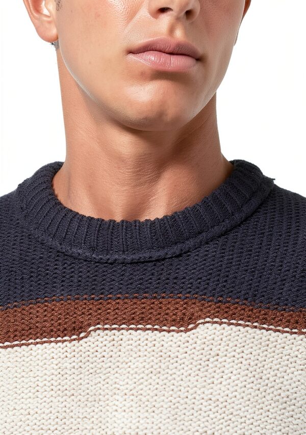 Pull tricot texturé Bestseller col rond homme bleu marine-2