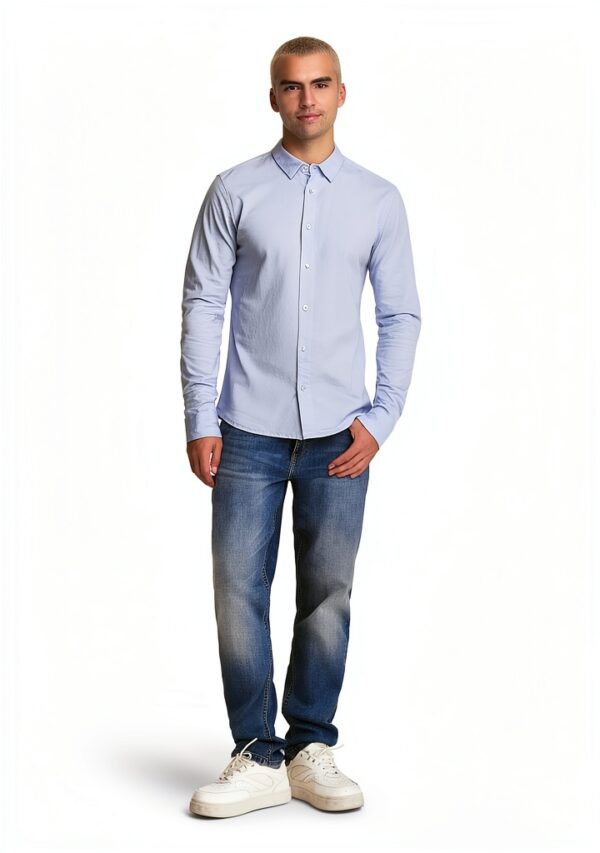 Chemise Bestseller coton ajustée homme bleu ciel tailles-3