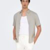 Only Sons Chemise Homme Coupe Ajustée Manches Courtes Gris-2
