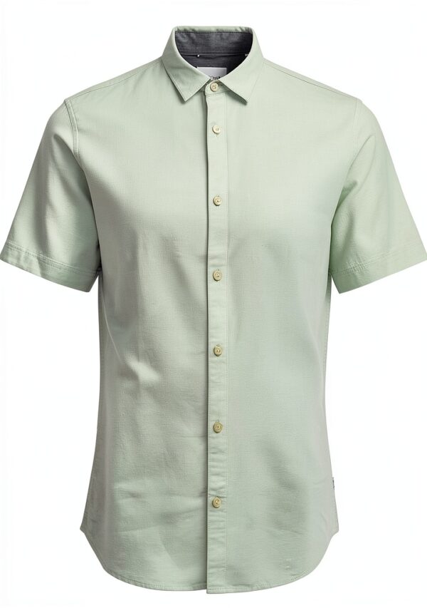 Chemise homme coton lin coupe ajustée manches courtes-7