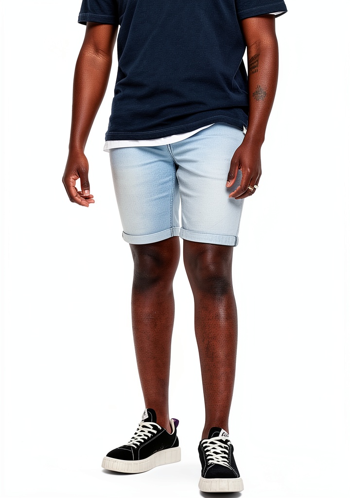 Bermuda jog ONSPLY bleu denim porté en extérieur