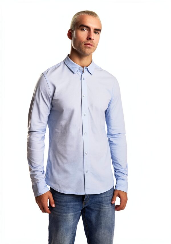 Chemise Bestseller coton ajustée homme bleu ciel tailles-4