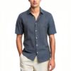 Chemise homme coton lin coupe ajustée manches courtes-2