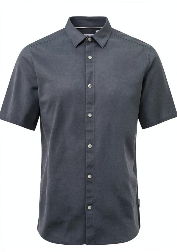Chemise homme coton lin coupe ajustée manches courtes-0