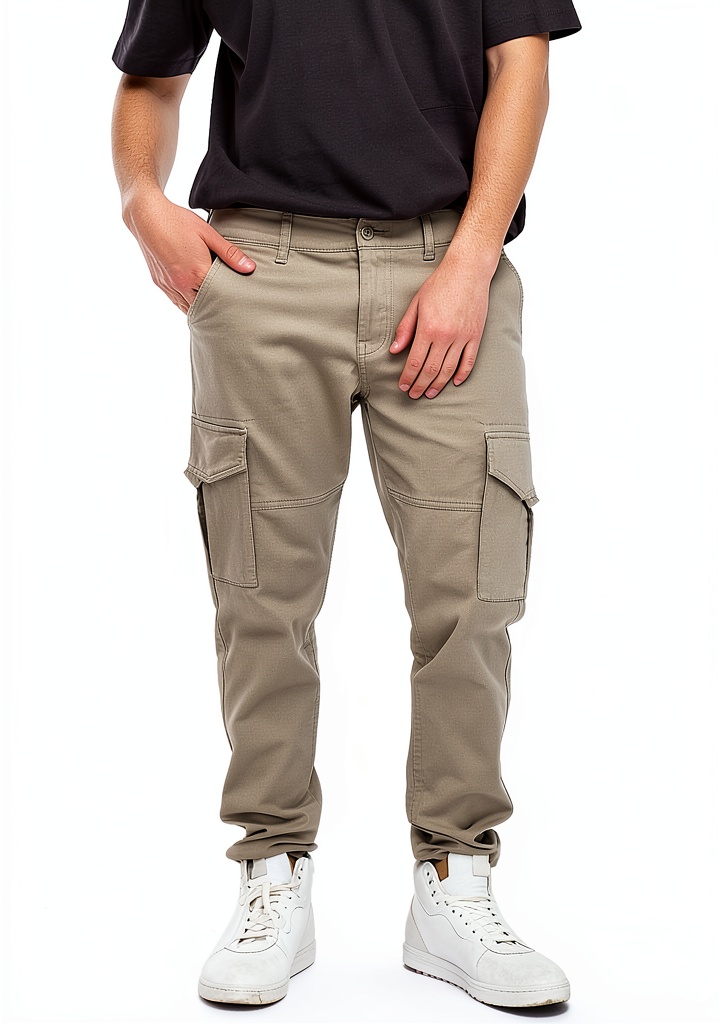 Pantalon cargo Bestseller en coton recyclé porté en extérieur