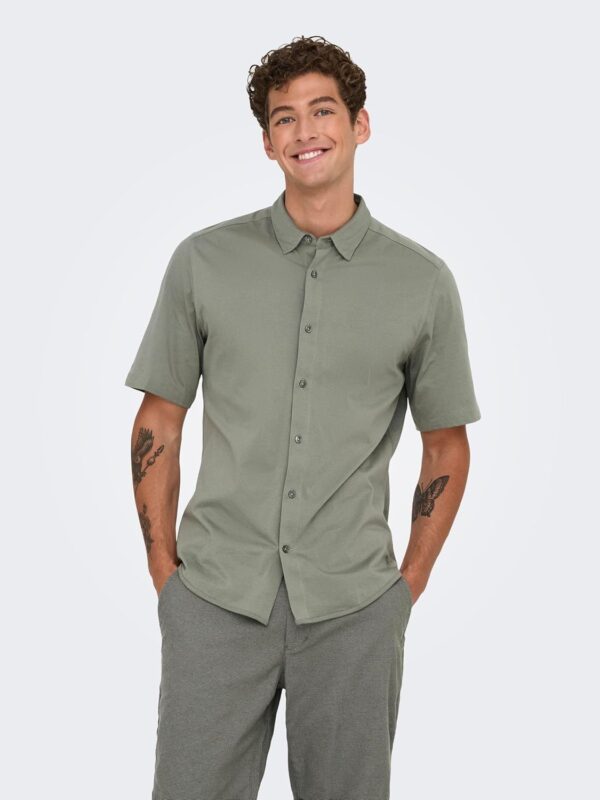 Only Sons Chemise Homme Coupe Ajustée Manches Courtes Gris-2