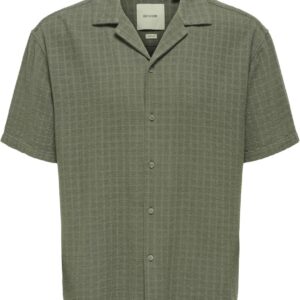 Chemise manches courtes ONLY SONS homme vert olive coton-0