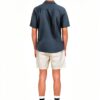 Chemise homme coton lin coupe ajustée manches courtes-3