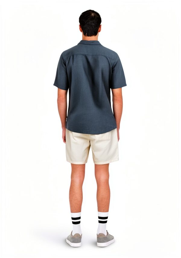 Chemise homme coton lin coupe ajustée manches courtes-3