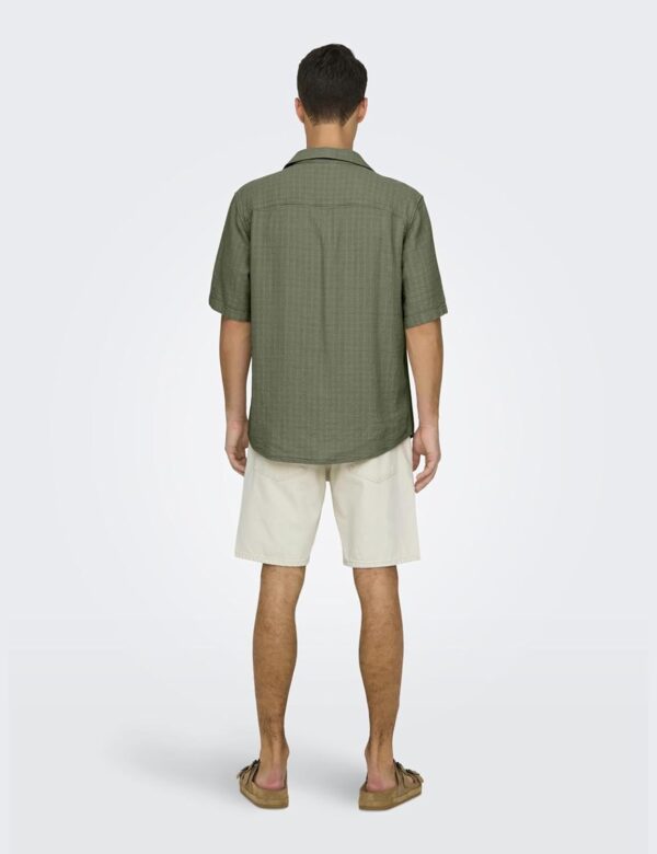 Chemise manches courtes ONLY SONS homme vert olive coton-3