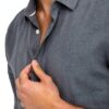Chemise homme coton lin coupe ajustée manches courtes-6