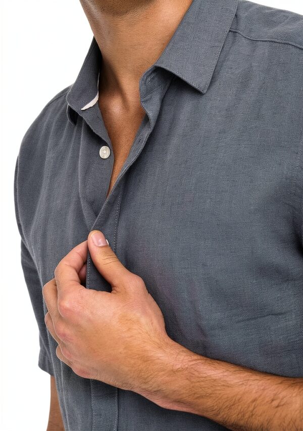 Chemise homme coton lin coupe ajustée manches courtes-6