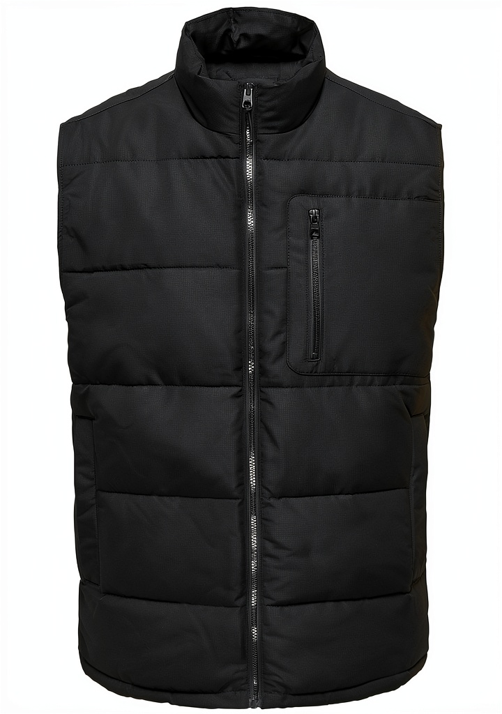 Gilet matelassé ONLY SONS porté sur une chemise en extérieur