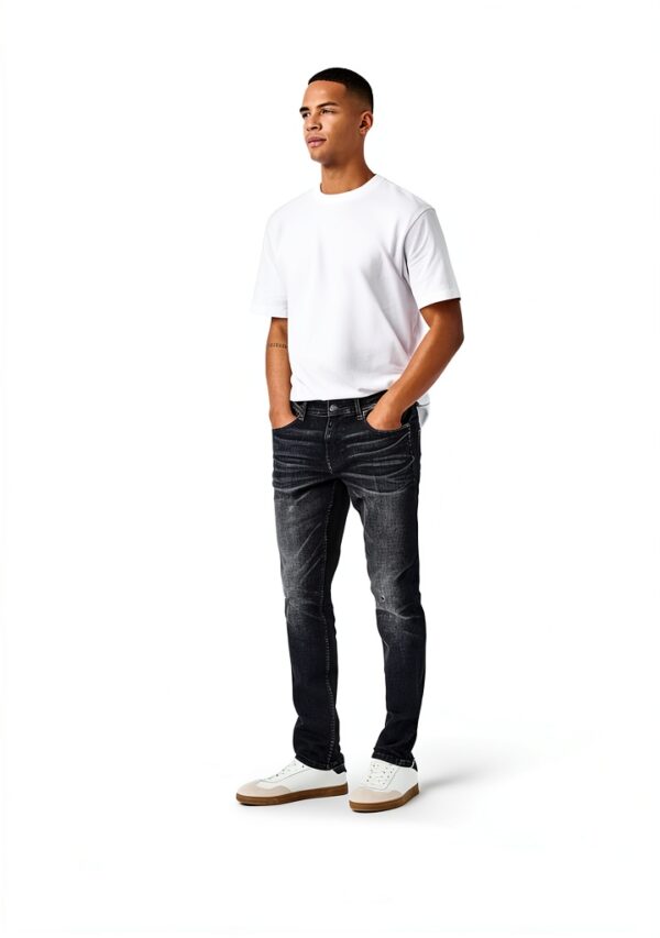 Jean slim Bestseller Homme Coton Élastique Noir Lavé-2