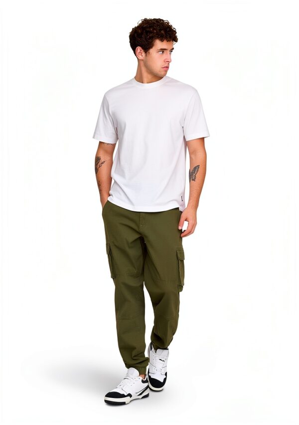Pantalon cargo homme Bestseller coupe affinée olive-5