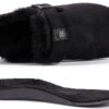 Sabots daim hommes femmes – Doublure peluche chaude – Noir Rouge-3