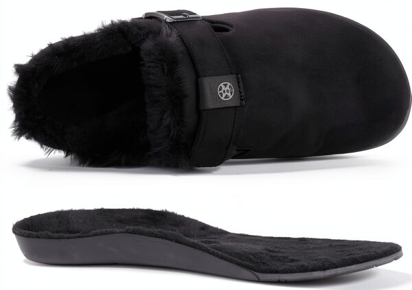 Sabots daim hommes femmes – Doublure peluche chaude – Noir Rouge-3