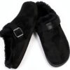 Sabots daim hommes femmes – Doublure peluche chaude – Noir Rouge-5